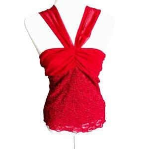 Y2k vintage vanity halter red top sz s